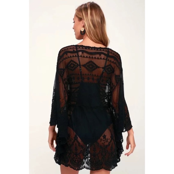 SOLD OUT CLEARANCE Scalloped Sheer Mesh Embroidered Coverup Tunic - Picture 5 of 8